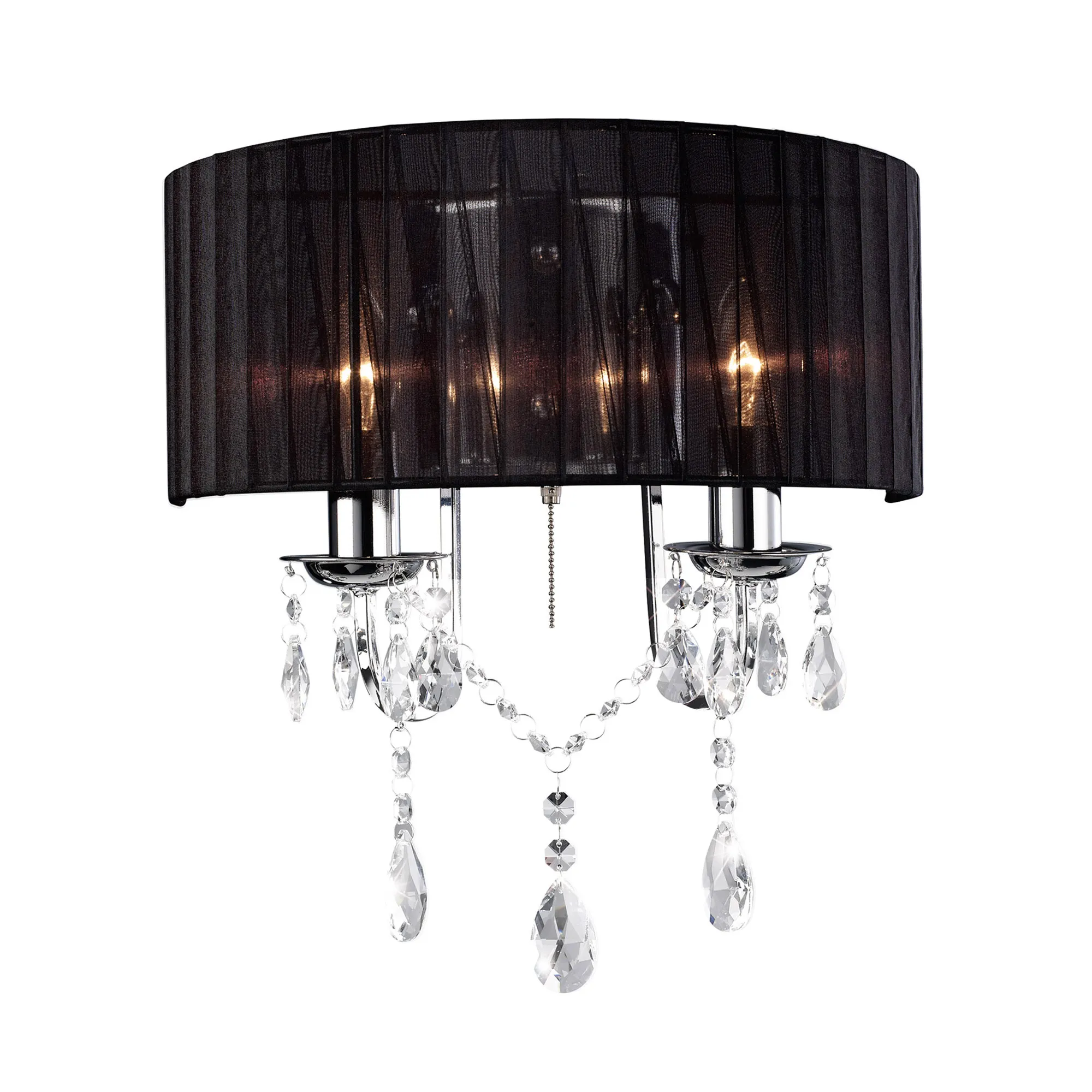 Olivia Polished Chrome-Black Crystal Wall Lights Diyas Shaded Wall Lights